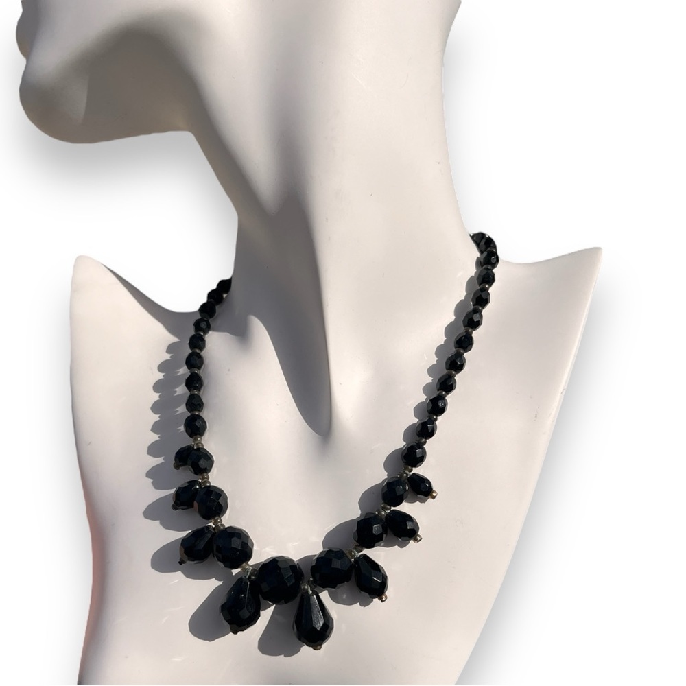 Vintage West Germany Black Beaded Earring and Necklace Set - Picture 3 of 4